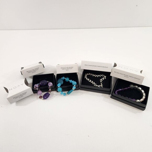 Avon Stretch Bracelet Lot Metallic Mix / Mix & Stack Beaded NEW - Picture 1 of 8